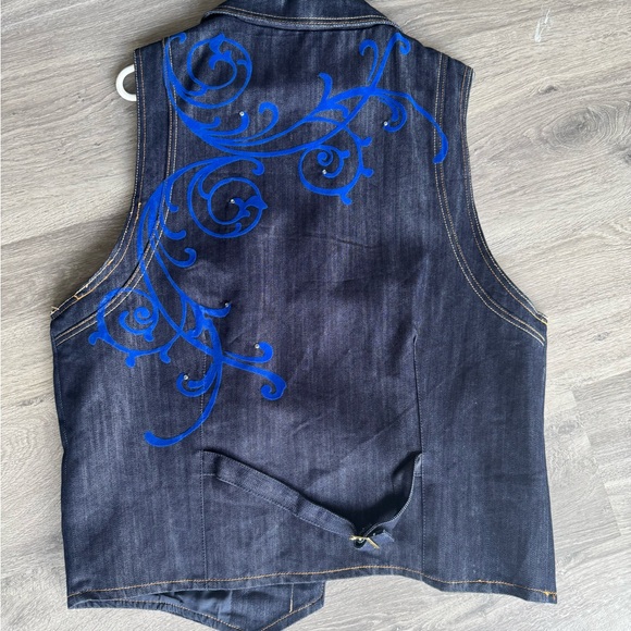 Black Denim Vest with Blue Design - Picture 2 of 2